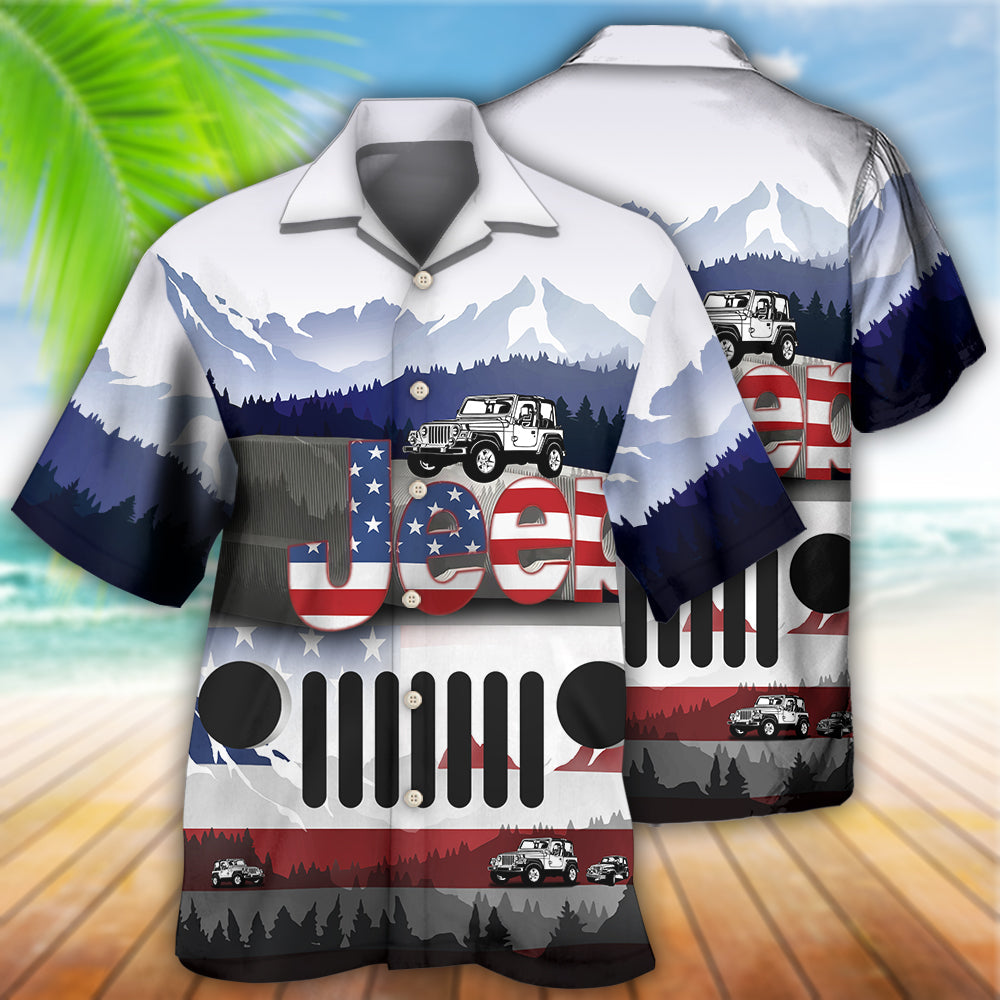 Jeep Mountain America Flag Style - Hawaiian Shirt - Owls Matrix LTD