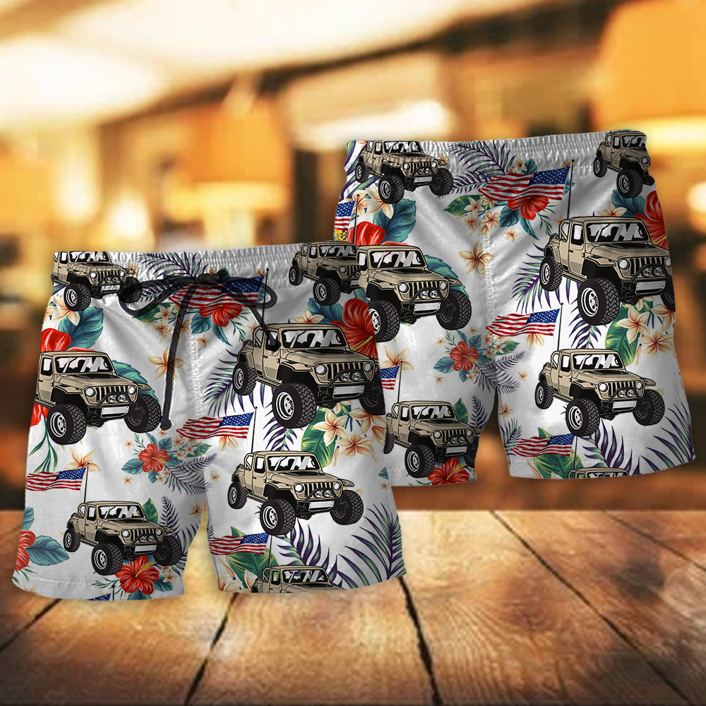 Jeep Independence Day Floral Style - Beach Short - Owls Matrix LTD