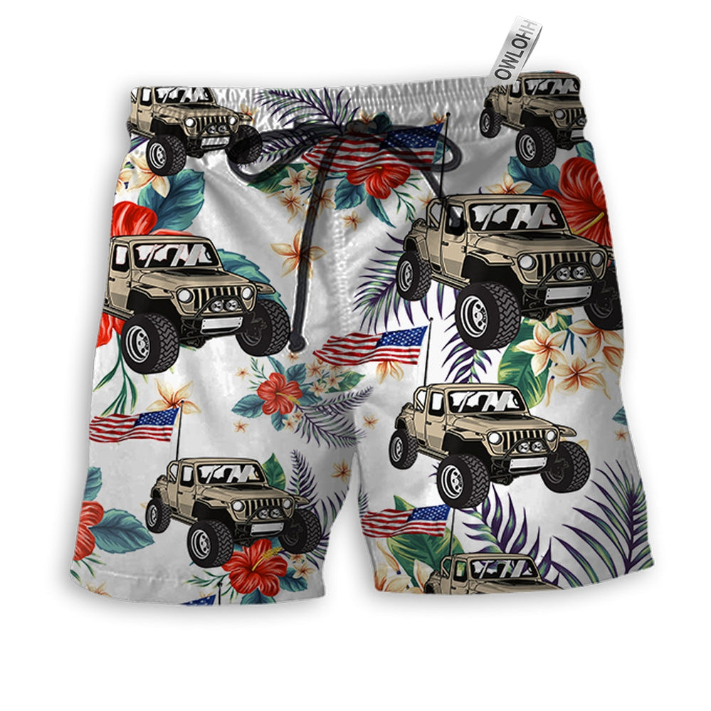 Beach Short / Adults / S Jeep Independence Day Floral Style - Beach Short - Owls Matrix LTD