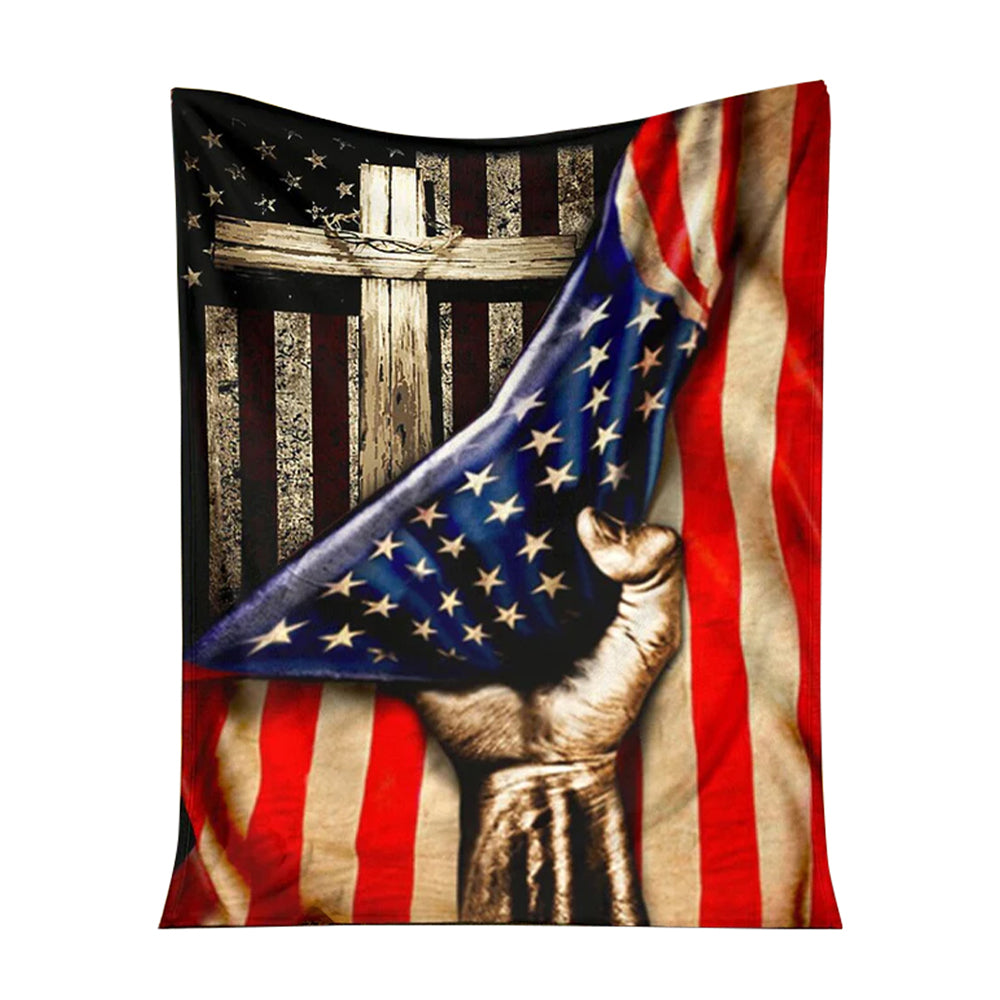 50" x 60" Jesus American Flag Christian - Flannel Blanket - Owls Matrix LTD