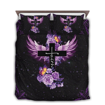 US / Twin (68" x 86") Jesus Faith Rose Butterfly Purple Christian - Bedding Cover - Owls Matrix LTD