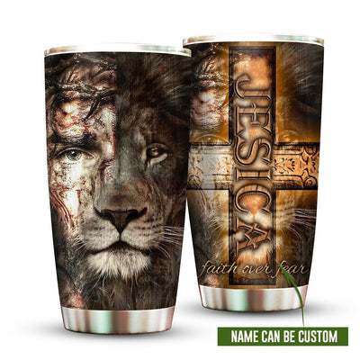 20OZ Jesus Lion Faith Over Fear Personalized - Tumbler - Owls Matrix LTD