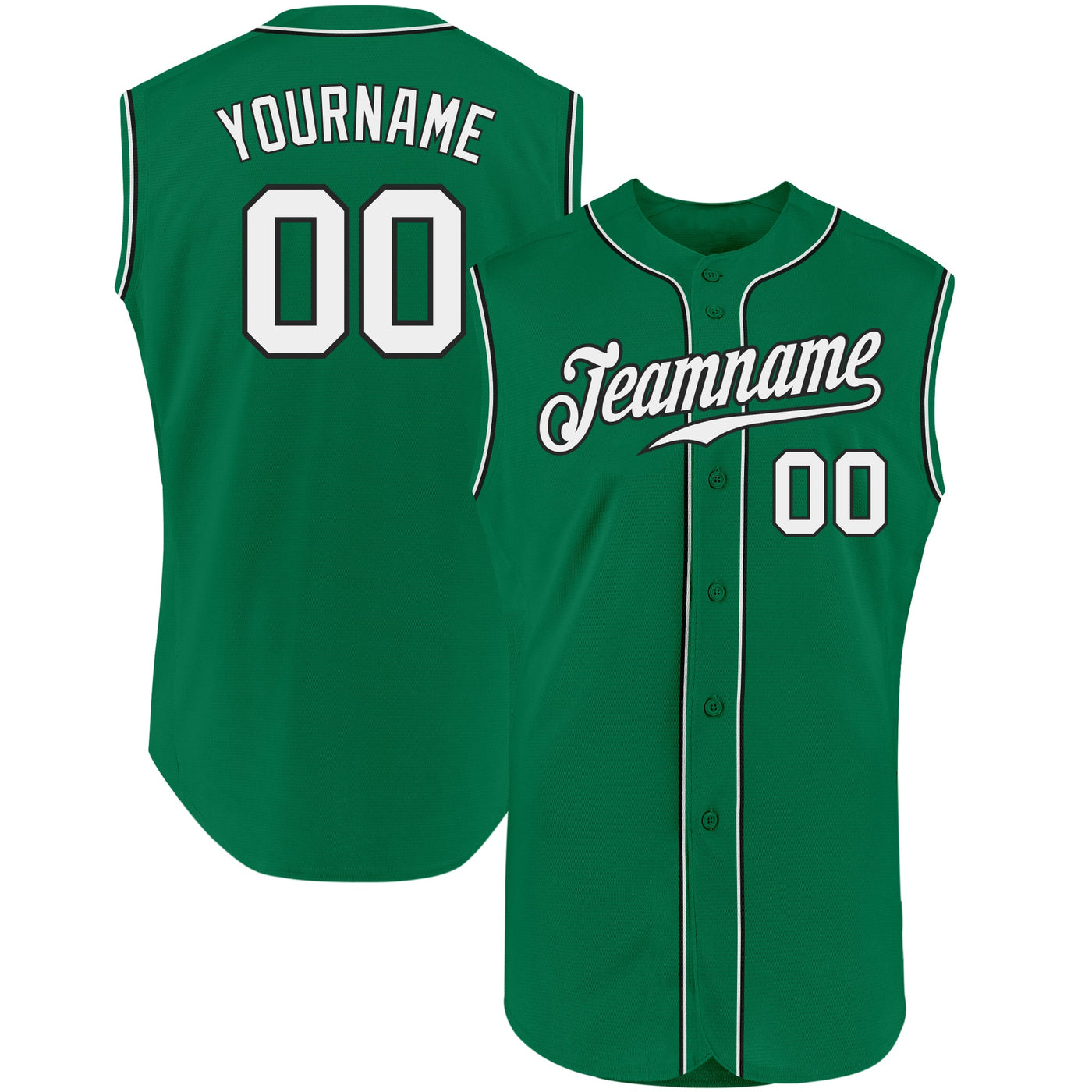 Custom Kelly Green White-Black Authentic Sleeveless Baseball Jersey