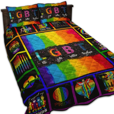 TWIN ( 50 x 60 INCH ) LGBT Pride Life Gets Better Together - Quilt Set - Owls Matrix LTD