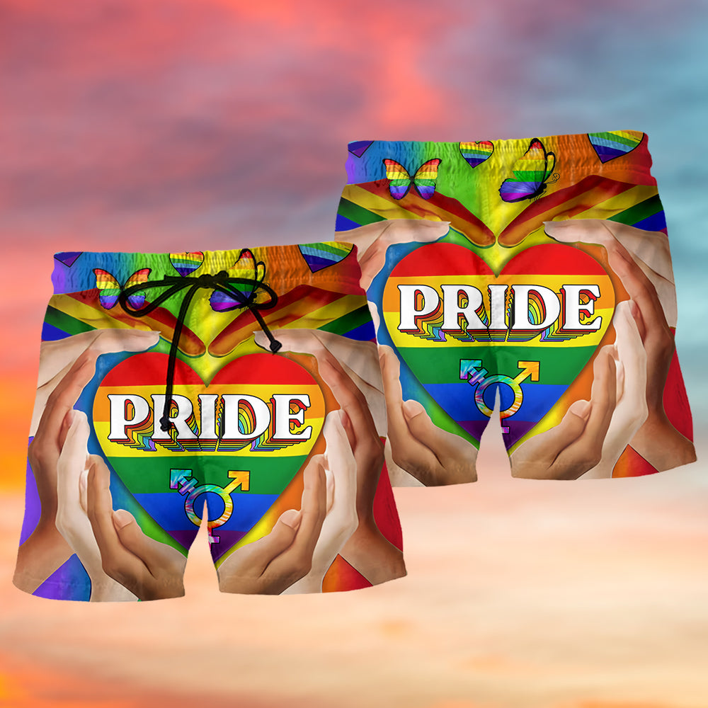 LGBT Pride Love Heart Style - Beach Short - Owls Matrix LTD