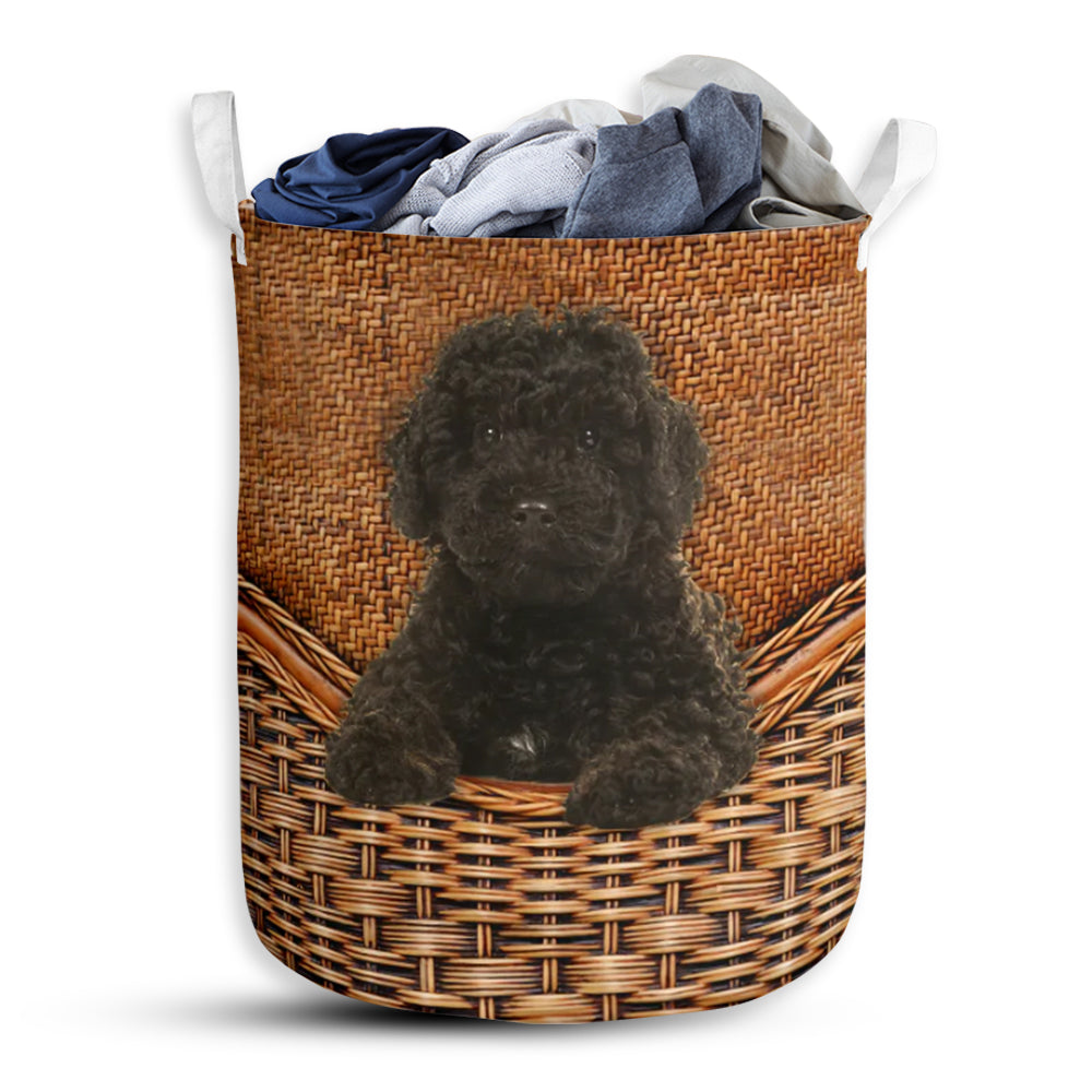 Labradoodle Black Dog Rattan Teaxture - Laundry Basket - Owls Matrix LTD