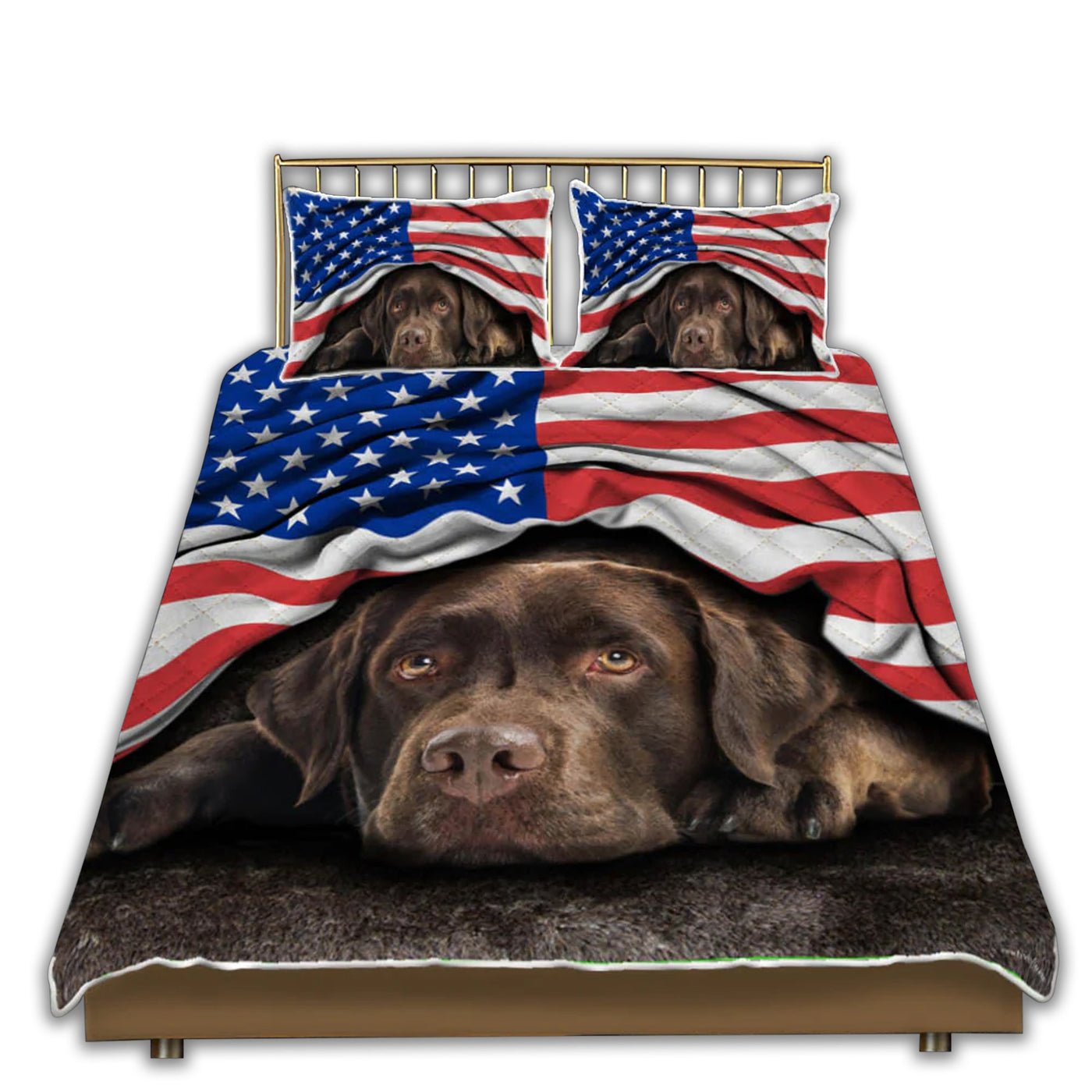 TWIN ( 50 x 60 INCH ) Labrador Retriever My Dog Sleeping With America Flag - Quilt Set - Owls Matrix LTD