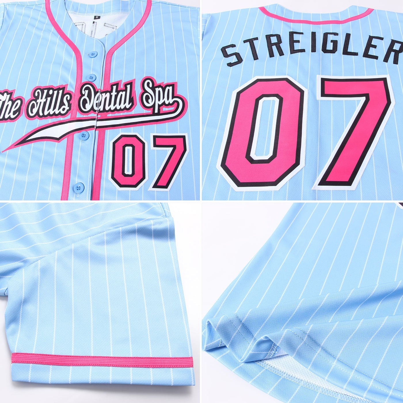 Custom Light Blue White Pinstripe Pink-Black Authentic Baseball Jersey - Owls Matrix LTD