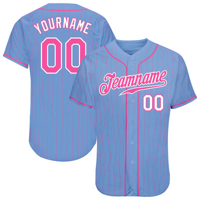 Custom Light Blue Pink Pinstripe Pink-White Authentic Baseball Jersey - Owls Matrix LTD