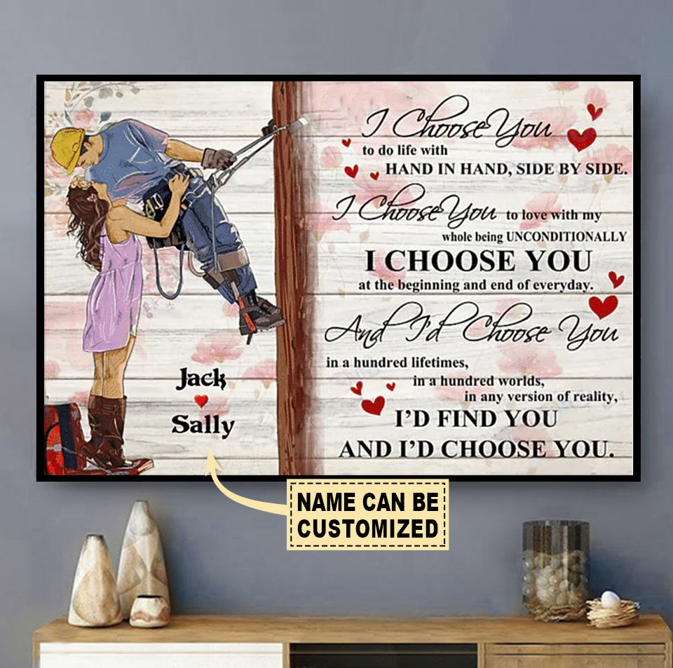 Lineman I Choose You Hand In Hand Personalized - Horizontal Poster - Owls Matrix LTD