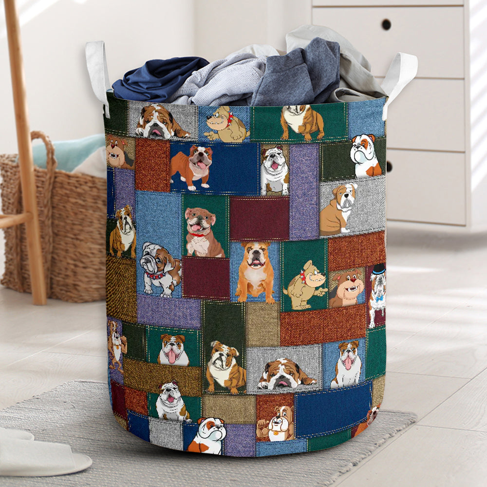 Bulldog Little Happy Dog - Laundry Basket - Owls Matrix LTD