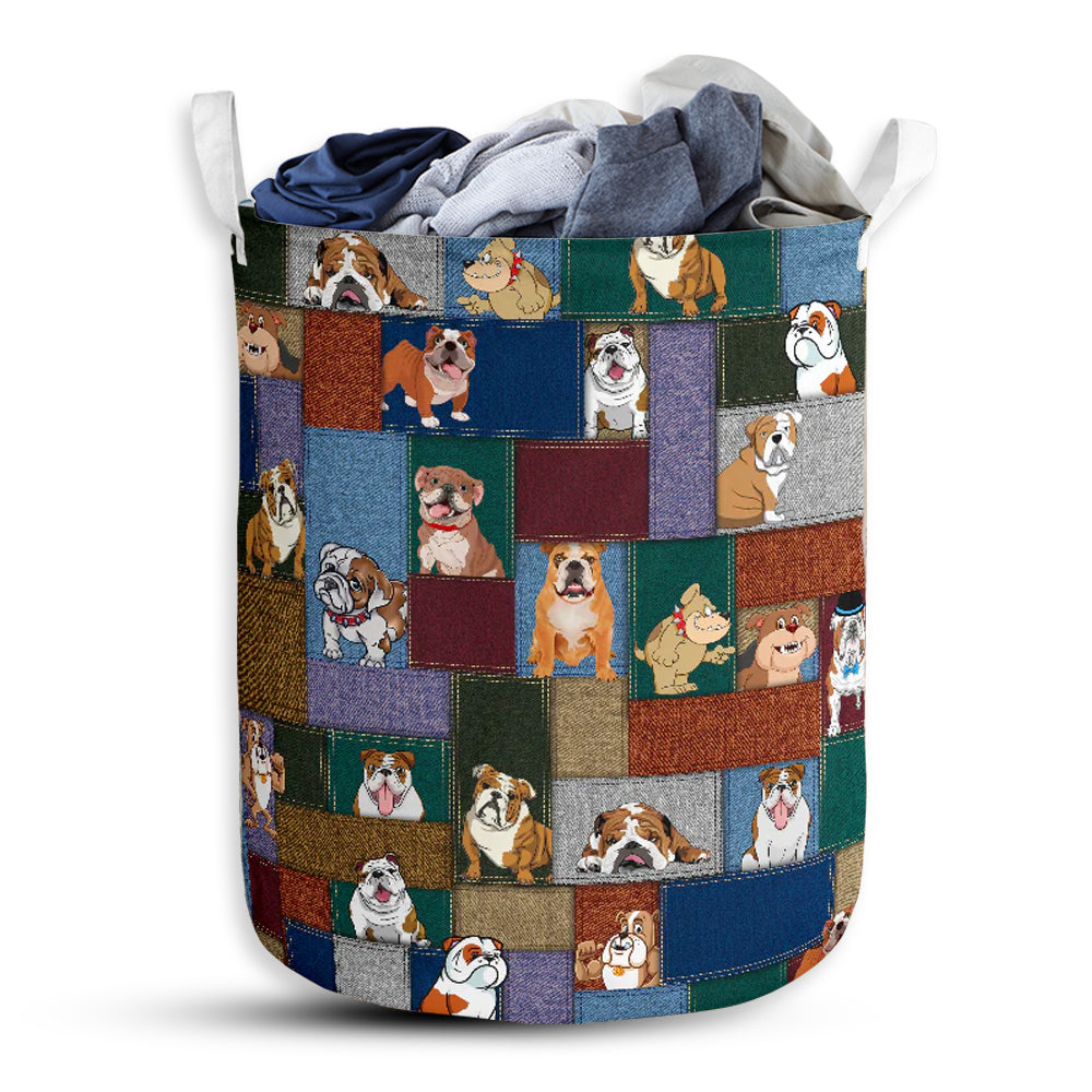 S: 17.72”x13.78” (45x35 cm) Bulldog Little Happy Dog - Laundry Basket - Owls Matrix LTD