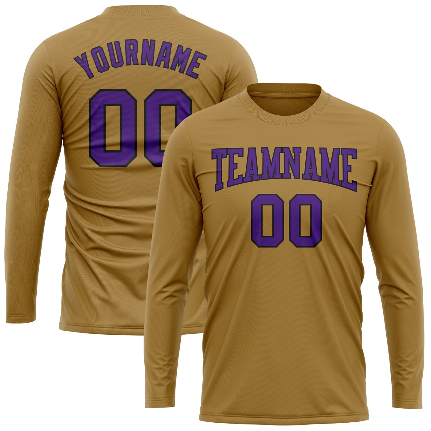 Custom Old Gold Purple-Black Long Sleeve Performance T-Shirt