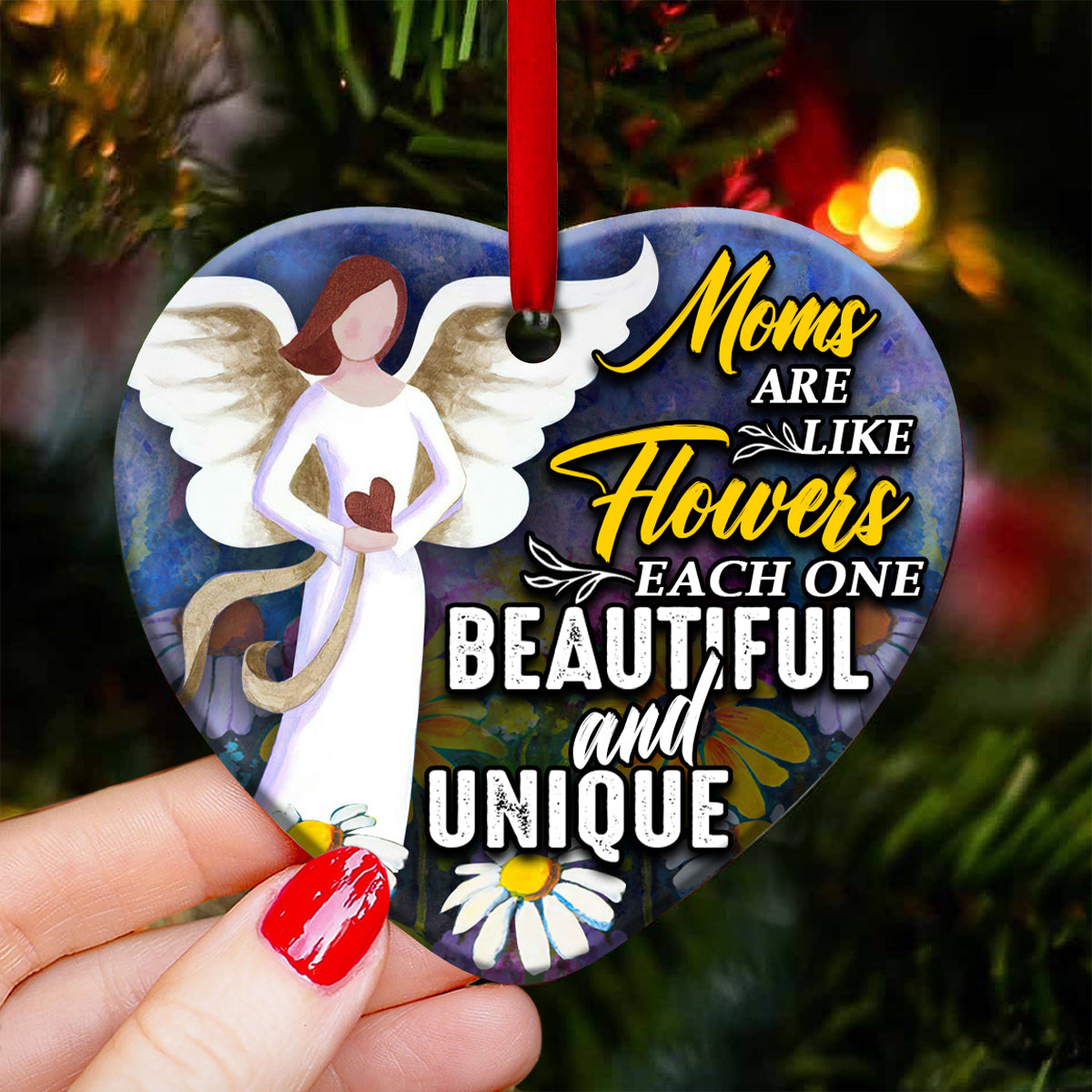 Family Moms Are Like Flowers - Heart Ornament - Owls Matrix LTD