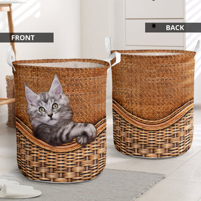 Maine Coon Cat Rattan Teaxture Basic Style - Laundry Basket - Owls Matrix LTD