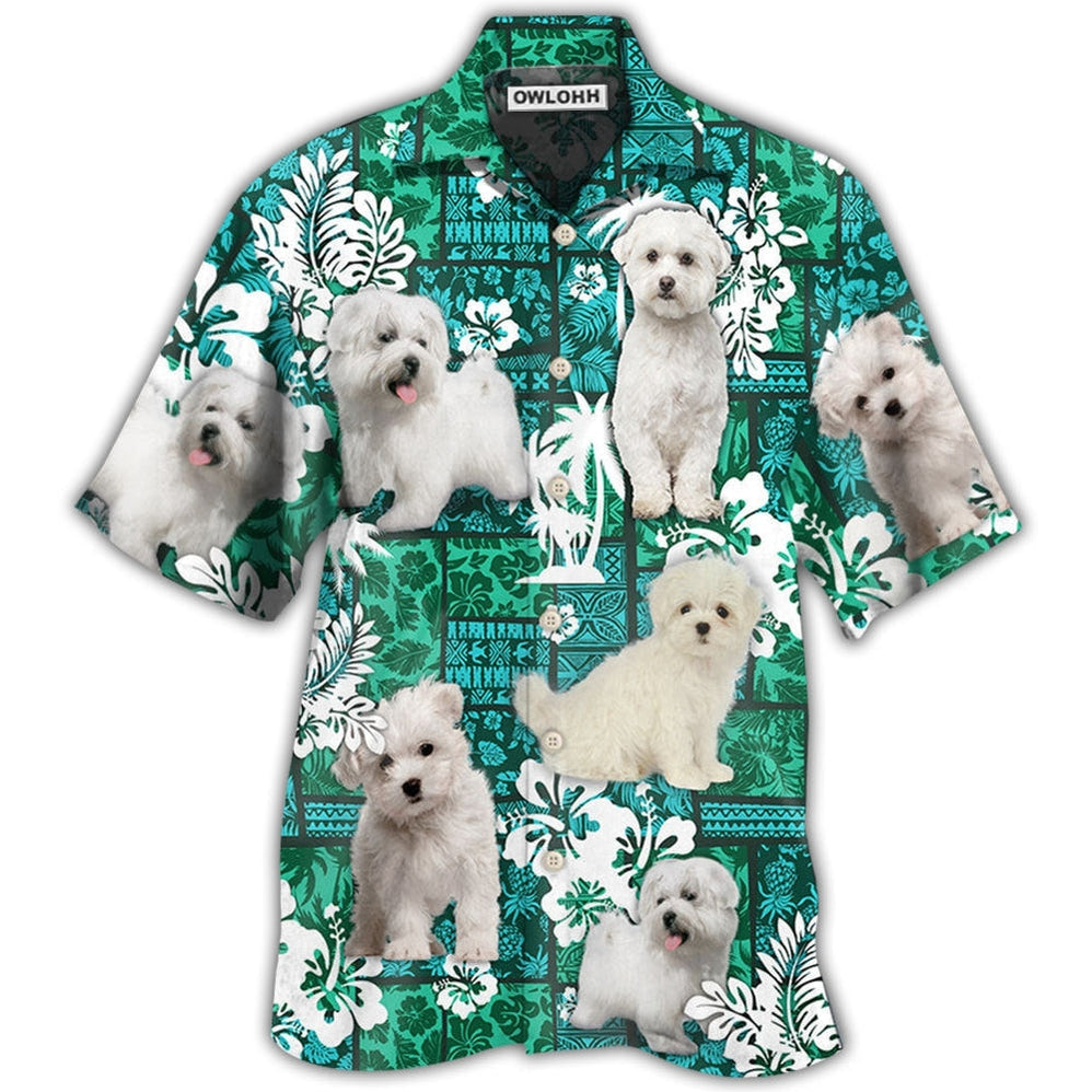 Hawaiian Shirt / Adults / S Maltese Dog Green Tropical Style - Hawaiian Shirt - Owls Matrix LTD