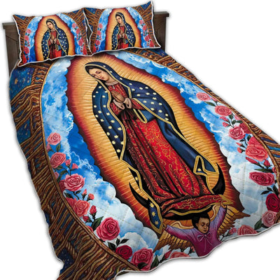 TWIN ( 50 x 60 INCH ) Maria Mother Mary Roses - Quilt Set - Owls Matrix LTD