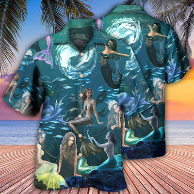 Mermaid In The Dark Deep Sea - Hawaiian Shirt - Owls Matrix LTD