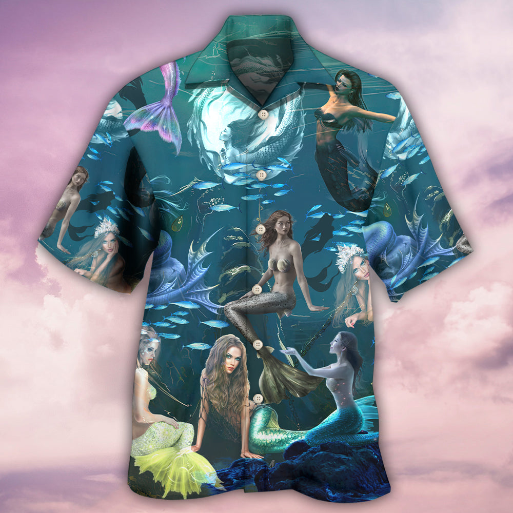 Mermaid In The Dark Deep Sea - Hawaiian Shirt - Owls Matrix LTD