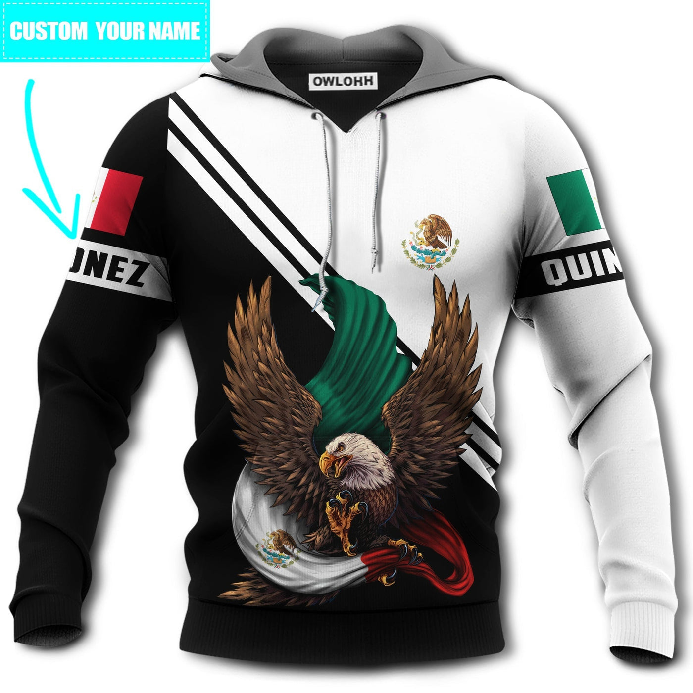 Unisex Hoodie / S Mexico Eagle Strong Black And White Personalized - Hoodie - Owls Matrix LTD