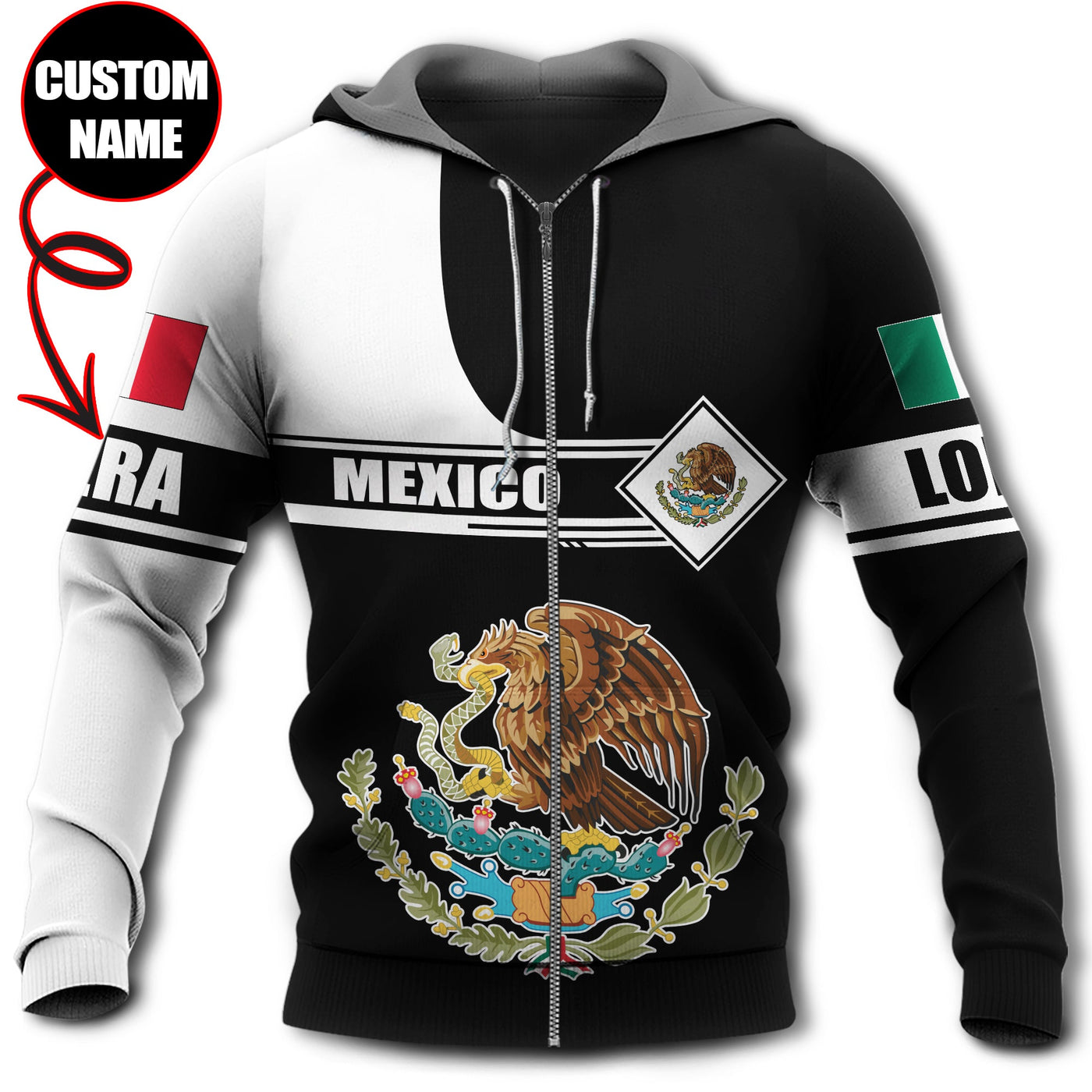 Zip Hoodie / S Mexico Symbol Black And White Personalized - Hoodie - Owls Matrix LTD