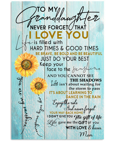 12x18 Inch Sunflower To My Granddaughter I Love You - Vertical Poster - Owls Matrix LTD