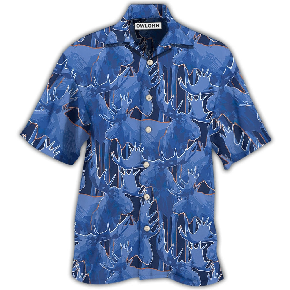Hawaiian Shirt / Adults / S Moose Blue Beautiful Moose - Hawaiian Shirt - Owls Matrix LTD