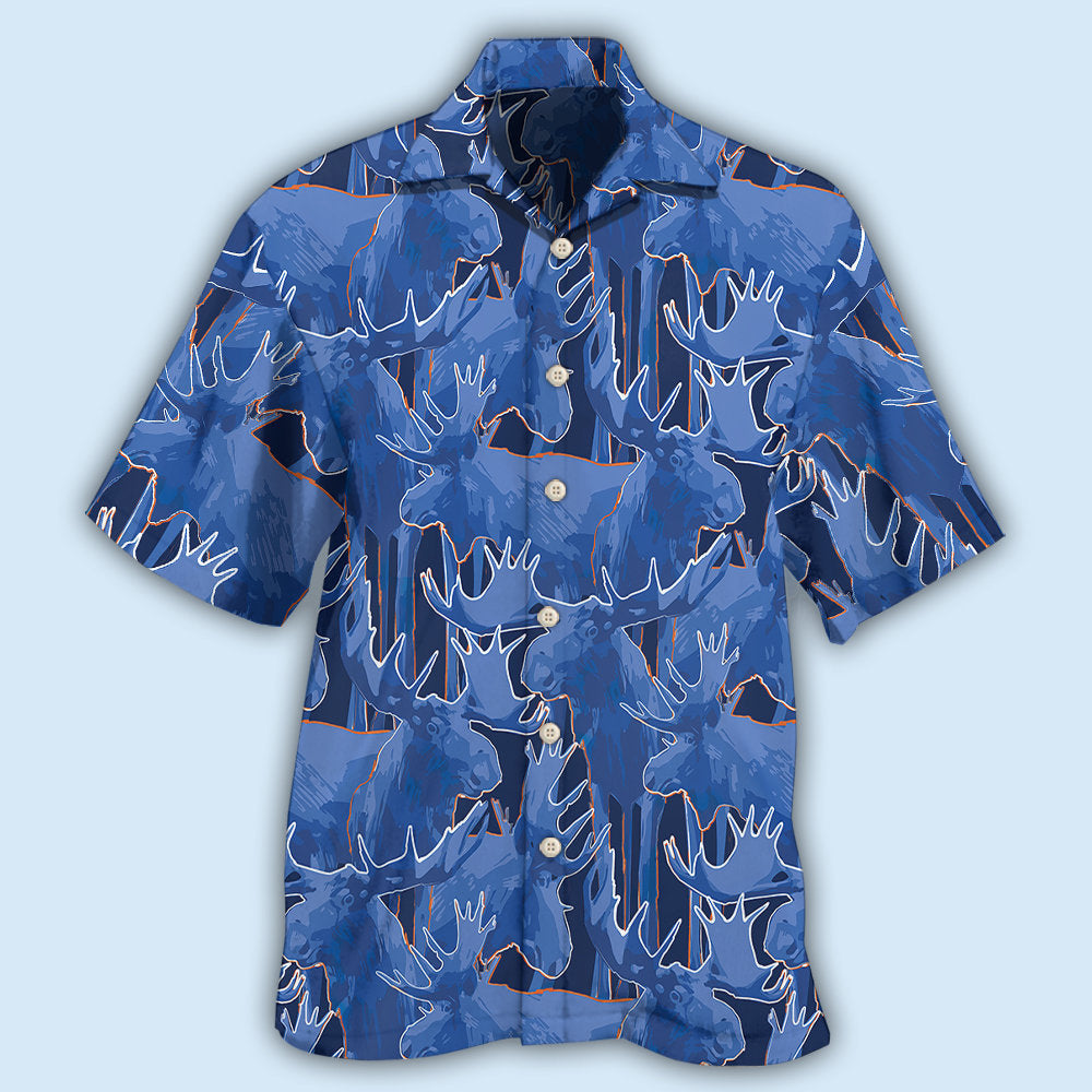 Moose Blue Beautiful Moose - Hawaiian Shirt - Owls Matrix LTD