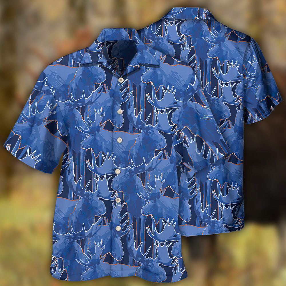 Moose Blue Beautiful Moose - Hawaiian Shirt - Owls Matrix LTD