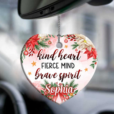 Family Mother Christmas Gift Kind Heart Fierce Mind Brave Spirit Personalized - Heart Ornament - Owls Matrix LTD