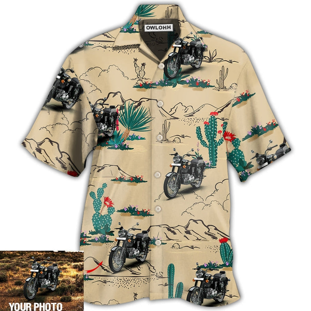 Hawaiian Shirt / Adults / S Motorcycle On The Desert Cactus Custom Photo - Hawaiian Shirt - Owls Matrix LTD