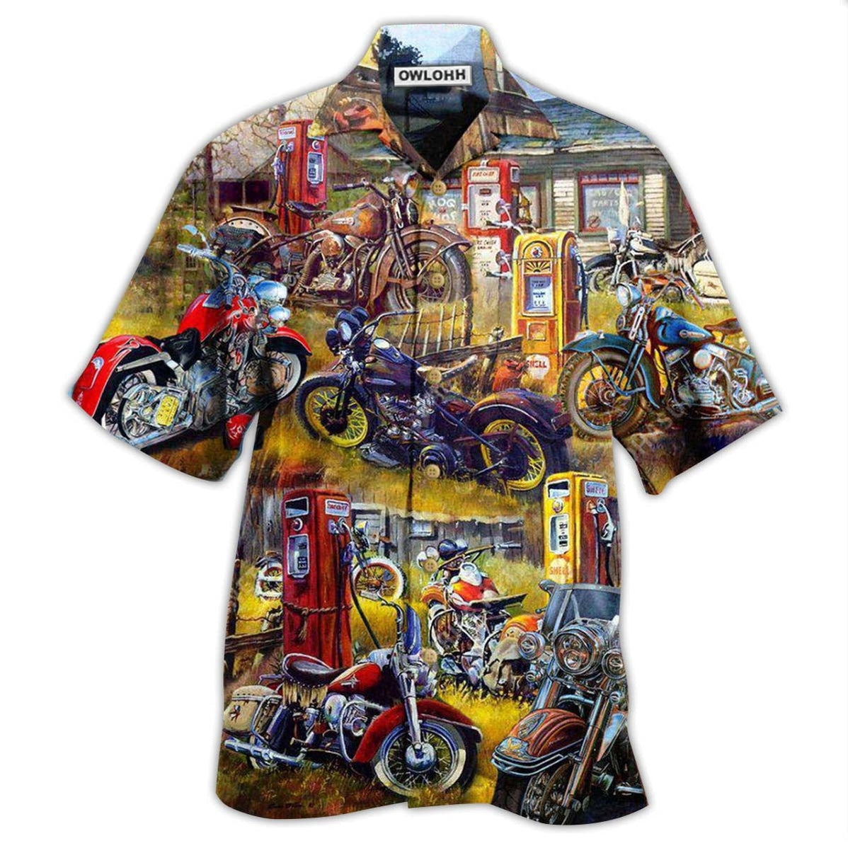 Hawaiian Shirt / Adults / S Motorcycle In The Field In The Sunset - Hawaiian Shirt - Owls Matrix LTD