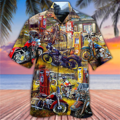 Motorcycle In The Field In The Sunset - Hawaiian Shirt - Owls Matrix LTD