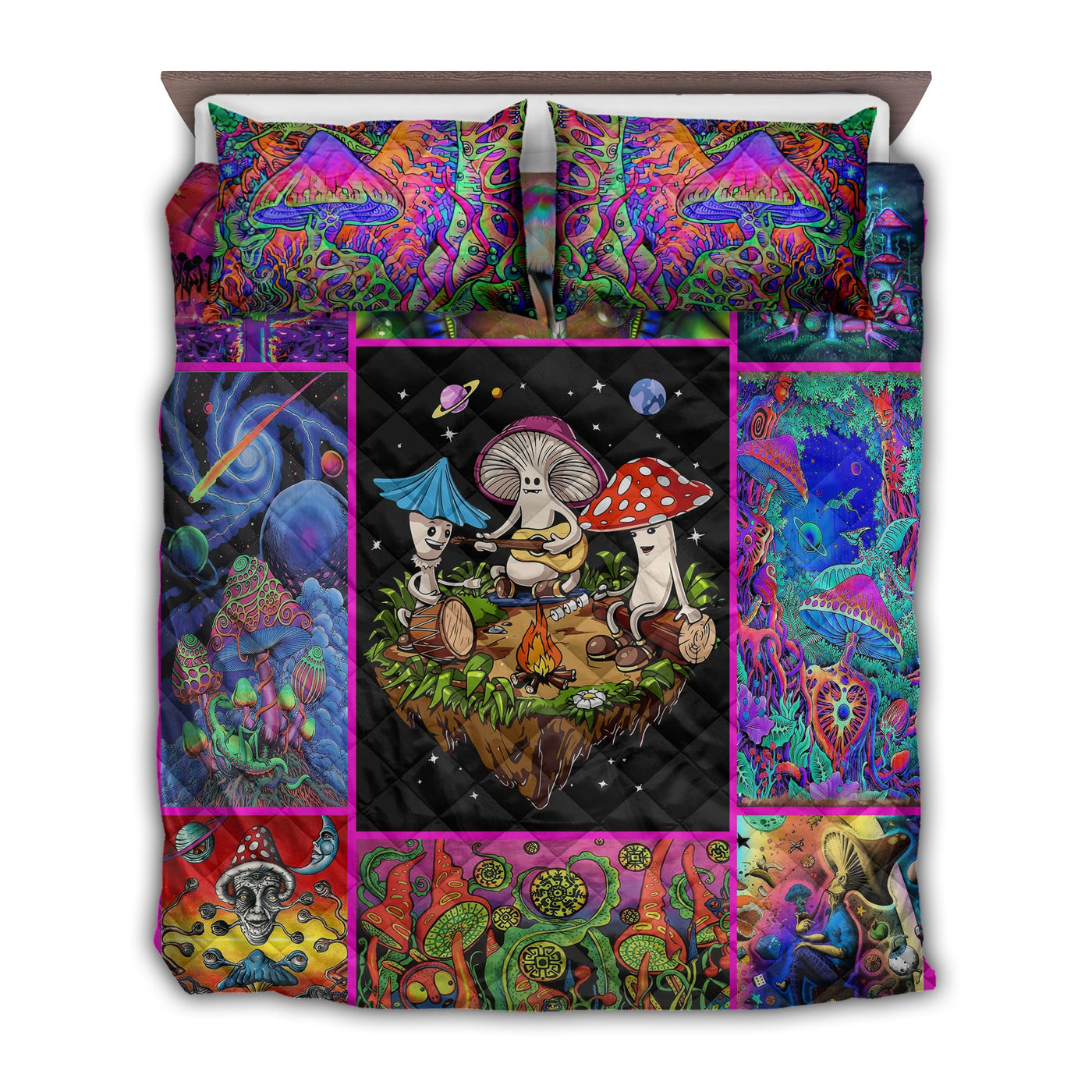 TWIN ( 50 x 60 INCH ) Hippie Mushroom Family Together Amazing - Quilt Set - Owls Matrix LTD