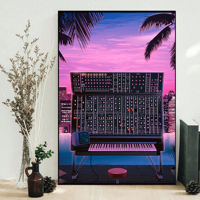 Music Tropical Synthesizer Purple - Vertical Poster - Owls Matrix LTD