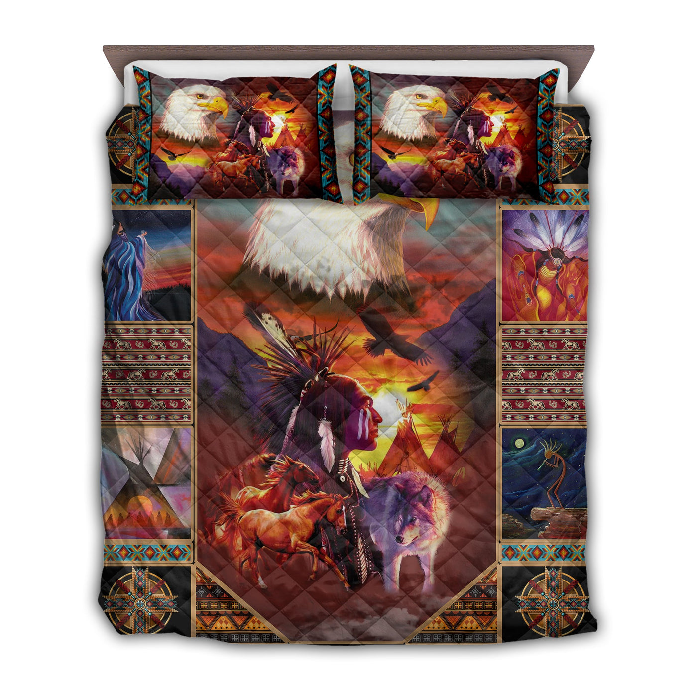 TWIN ( 50 x 60 INCH ) Native American Inspired In Lovely Life - Quilt Set - Owls Matrix LTD