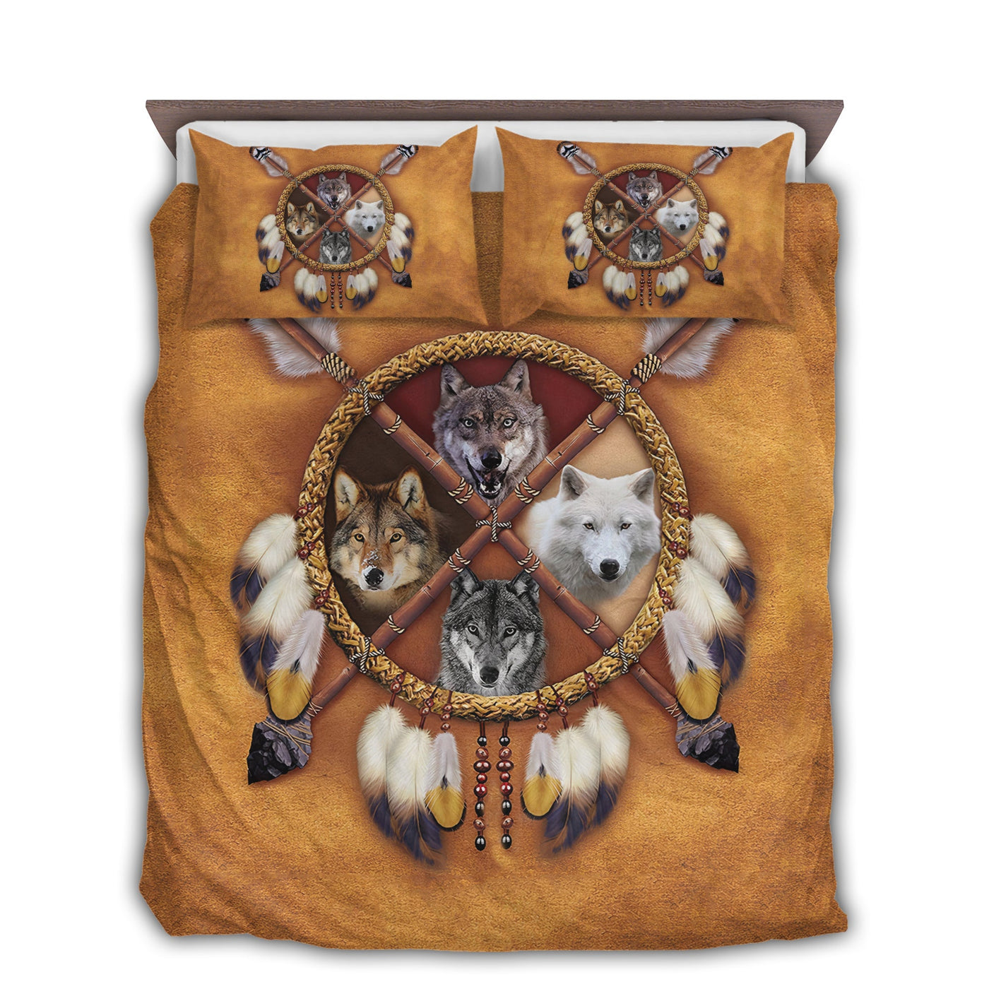 US / Twin (68" x 86") Native American Peace Love Wolf Amazing Style - Bedding Cover - Owls Matrix LTD