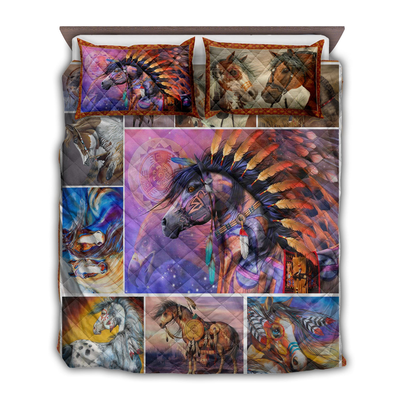 TWIN ( 50 x 60 INCH ) Native American Peaceful Horse - Quilt Set - Owls Matrix LTD