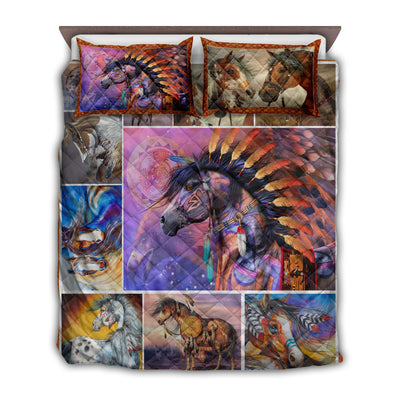 TWIN ( 50 x 60 INCH ) Native American Peaceful Horse - Quilt Set - Owls Matrix LTD