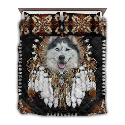 TWIN ( 50 x 60 INCH ) Native American Peaceful Wolf Lover - Quilt Set - Owls Matrix LTD