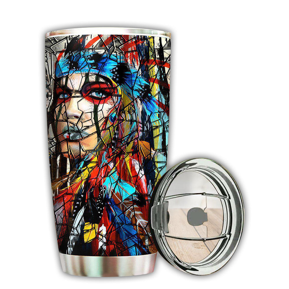 20OZ Native Americans Girl Beautiful Nature With Colorful – Tumbler - Owls Matrix LTD