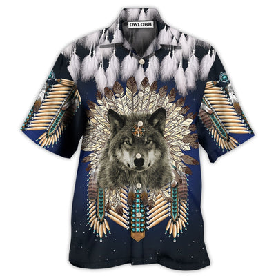 Hawaiian Shirt / Adults / S Native Wolf Feathers Dark Style - Hawaiian Shirt - Owls Matrix LTD