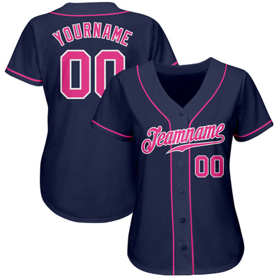 Custom Navy Pink-White Authentic Baseball Jersey - Owls Matrix LTD