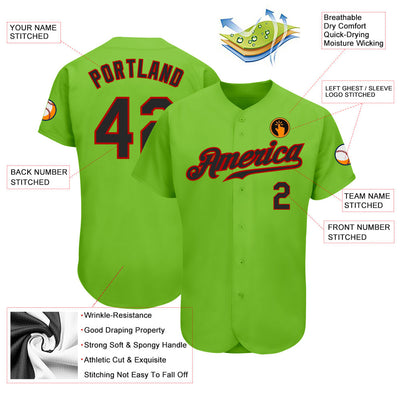 Custom Neon Green Black-Red Authentic Baseball Jersey - Owls Matrix LTD