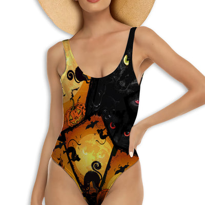 S Black Cat Halloween Style - One-piece Swimsuit - Owls Matrix LTD