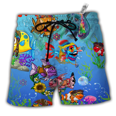 Beach Short / Adults / S Ocean Joy To The Fishes In The Deep Blue Sea Joy To You And Me - Beach Short - Owls Matrix LTD