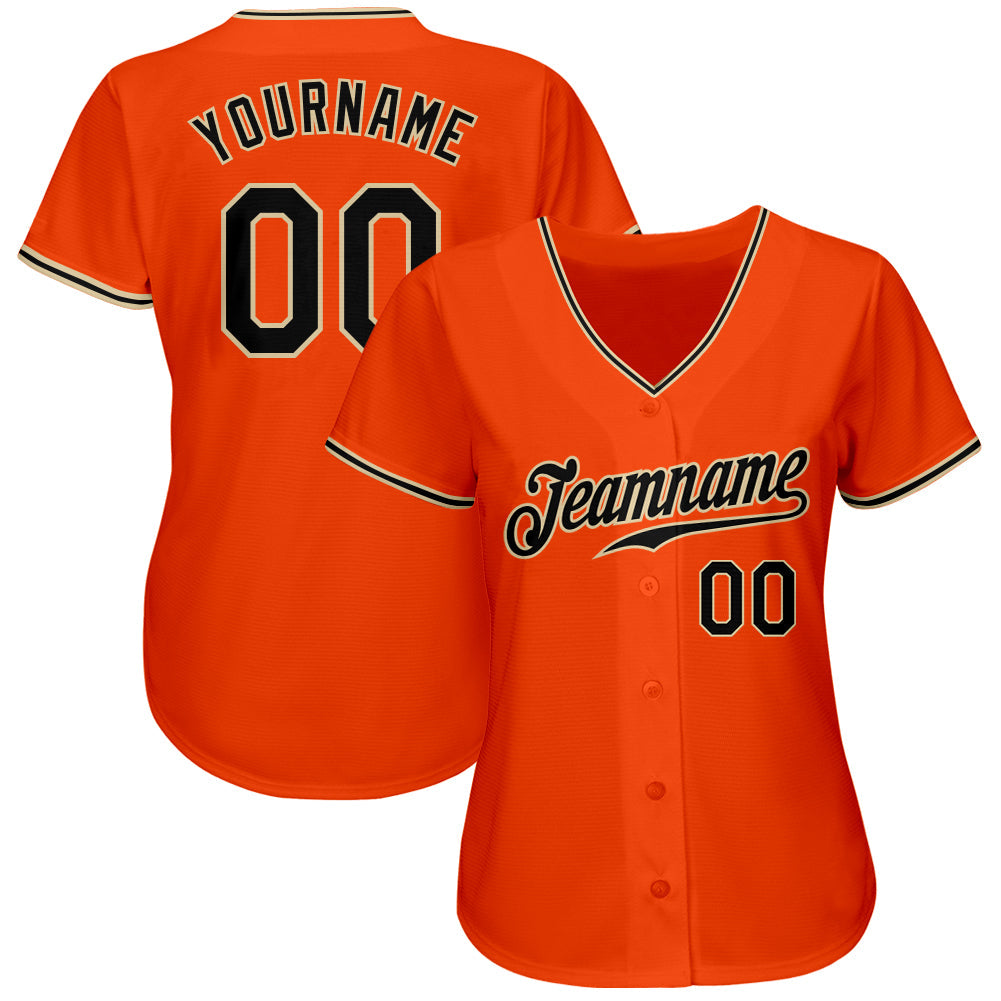 Custom Orange Black-Khaki Authentic Baseball Jersey