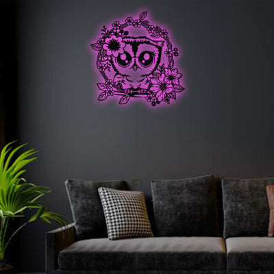 Owl Cute Floral - Led Light Metal - Owls Matrix LTD