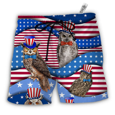 Beach Short / Adults / S Owl USA Flag Independence Day - Beach Short - Owls Matrix LTD