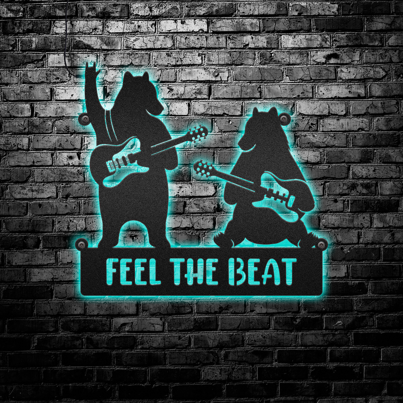 Bear Two Black Bear Feel The Beat - Led Light Metal - Owls Matrix LTD
